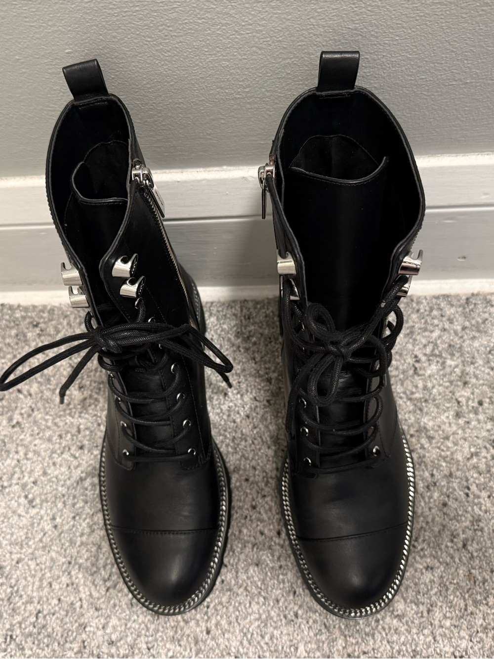 Michael Kors Black Leather Platform Combat Boots Size 7 Never Worn - Picture 5 of 16